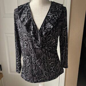 Vintage Jones New York - Animal Print Collection: Ruffle Crossover Top (Size: M)